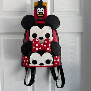 2pc Disney POP! Loungefly Mickey & MInnie Backpack W/Matching Card Holder